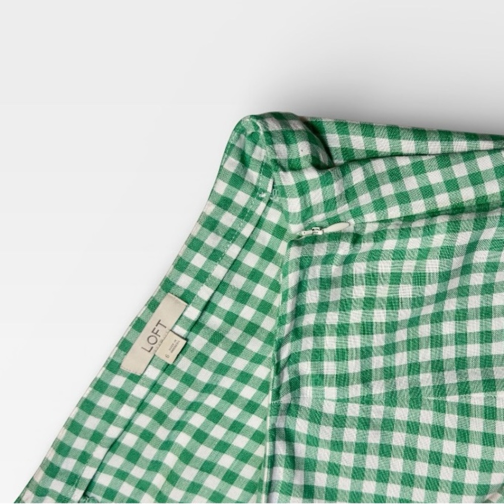 LOFT Womens Linen Green Gingham  Checkered Midi Skirt SIZE 6 - Picture 4 of 8